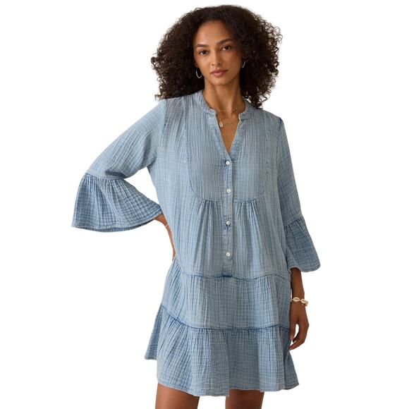 Faherty Dream Cotton Gauze Kasey Dress Indigo Wash Organic Cotton Size S - Picture 5 of 12